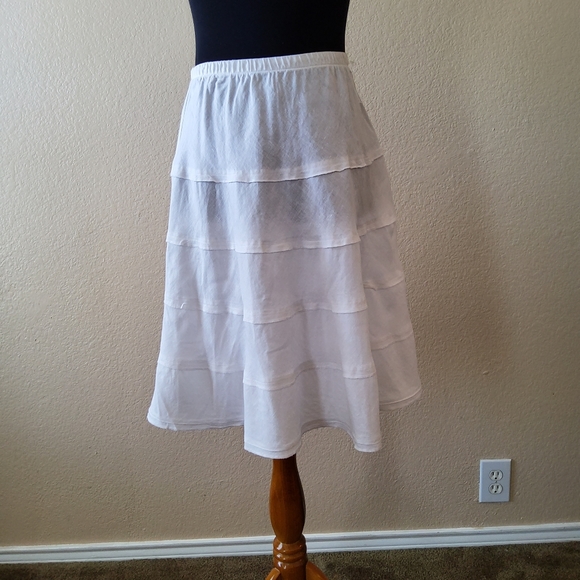 Soft Surroundings Linen A-Line Pull On Tiered Skirt Size PXS White New - Picture 3 of 7